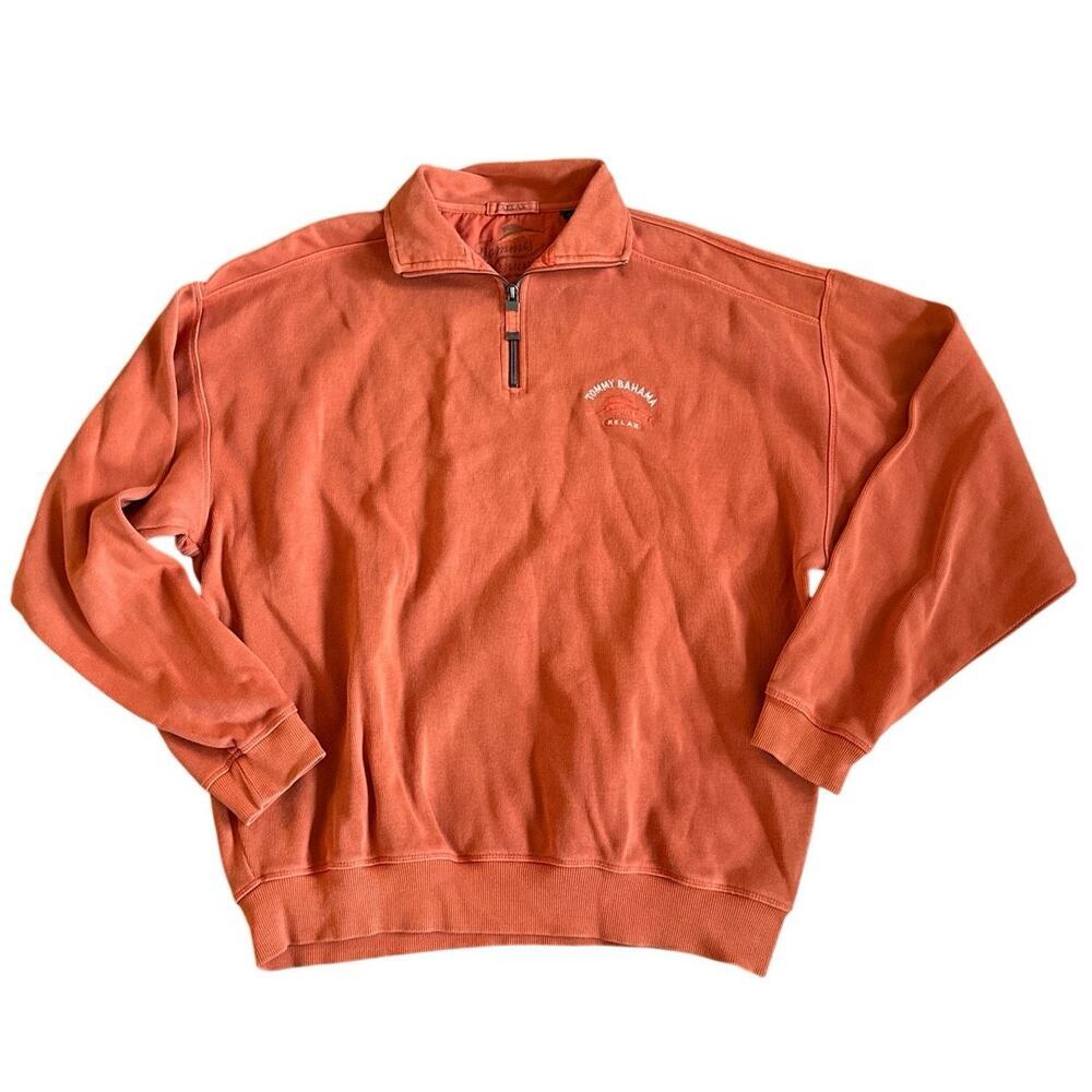 Men’s Tommy Bahama Cotton Quarter Zip Pullover Polo Orange Size Large